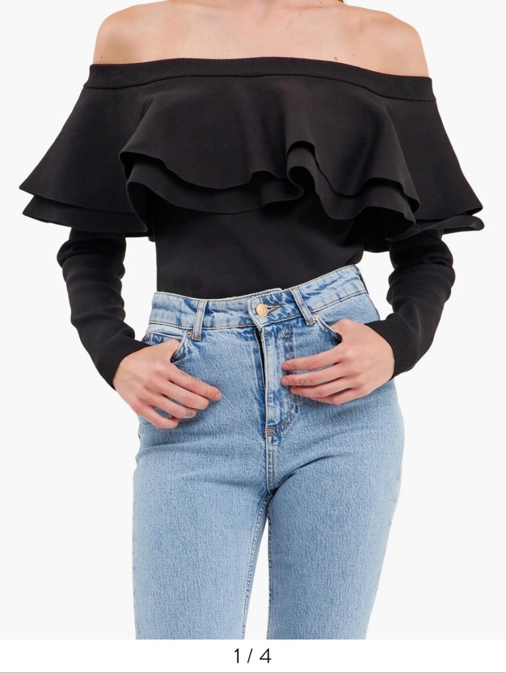 Endless Rose Black Ribbed Off Shoulder Top